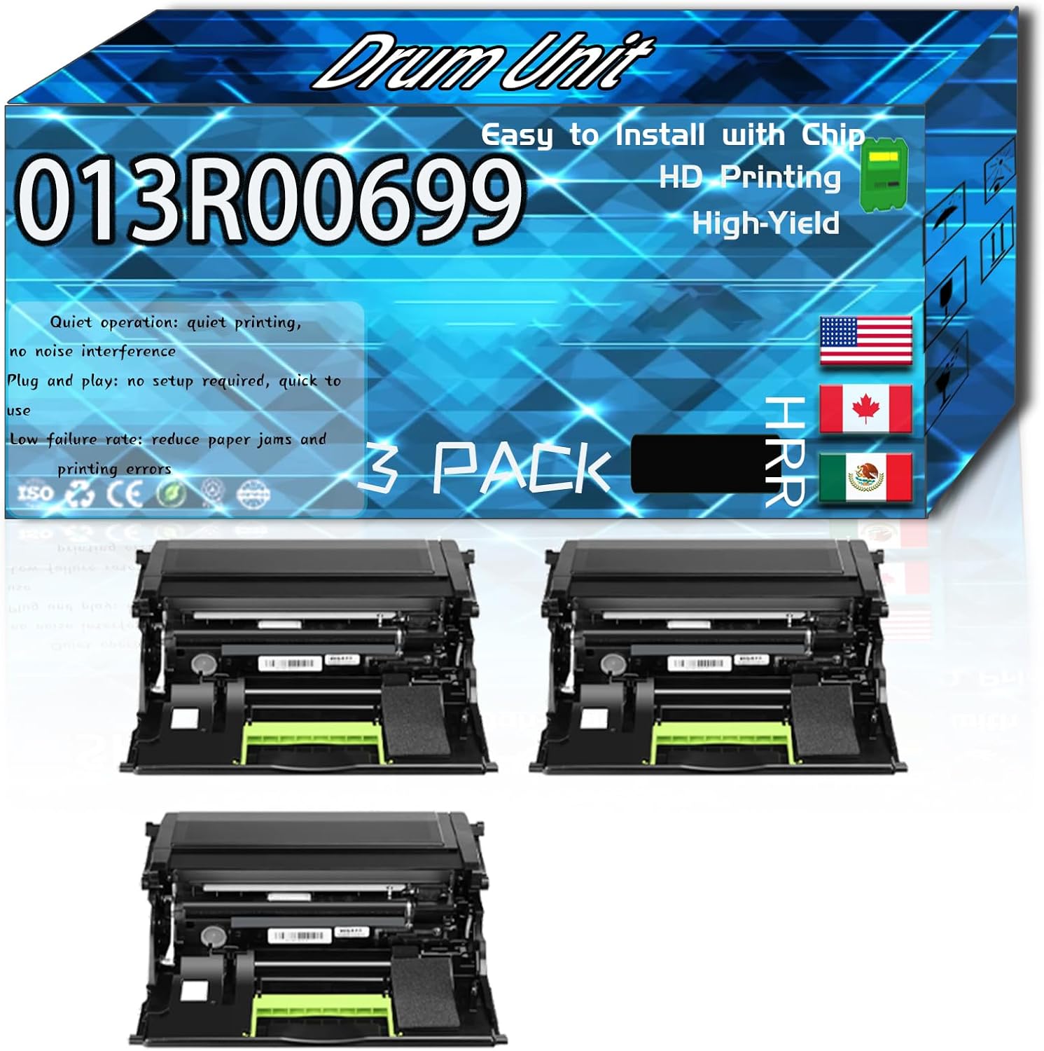Compatible for Xerox 013R00699 Replacement Drum Unit Used with VersaLink B620 B625 Printers, High Production Multiple Options (3 Pack Black)