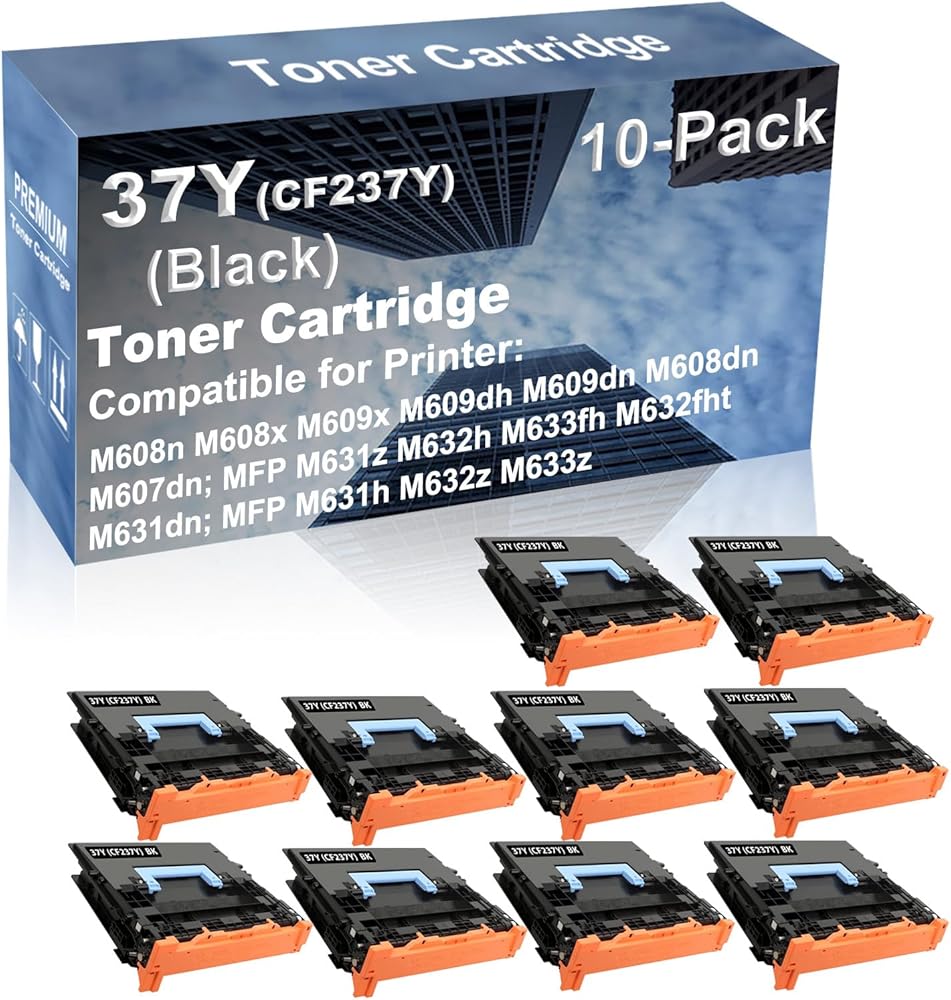 10-Pack Compatible High Capacity 37Y (CF237Y) Printer Cartridge use for MFP M631z M632h M633fh M632fht M631dn Printer (Black)