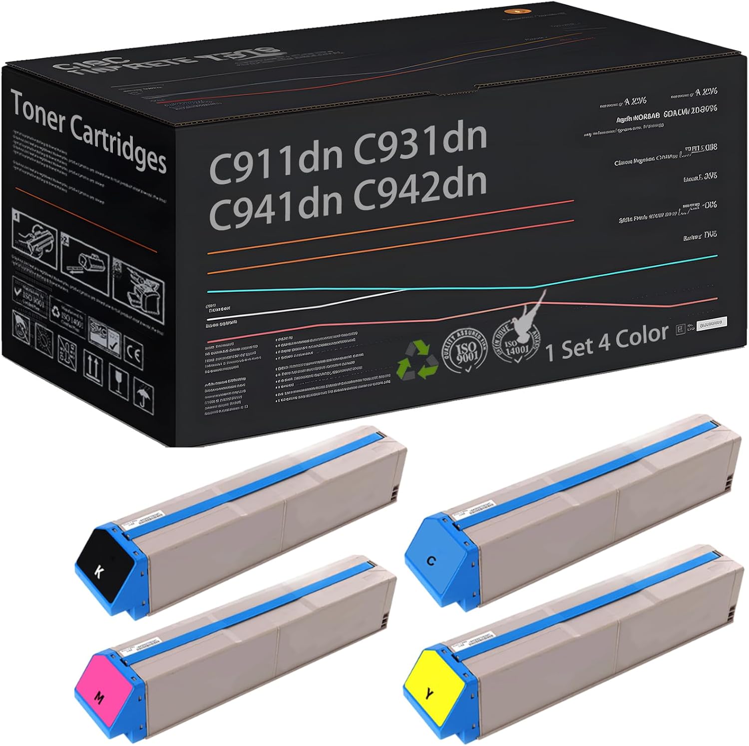 Wondrx Toner Cartridges Compatible with Okidata OKI C911dn C931dn C941dn C942dn Printer, 45536424 45536423 45536422 45536421 Toner Supply High Yield 25000 Pages (1 Set 4 Color)