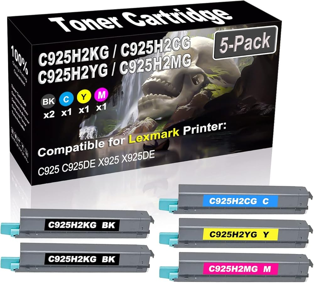 SINIYA 5-Pack (2BK+C+Y+M) Compatible High Yield C925H2KG C925H2CG C925H2YG C925H2MG Laser Printer Toner Cartridge Used for C925 C925DE X925 X925DE Printer