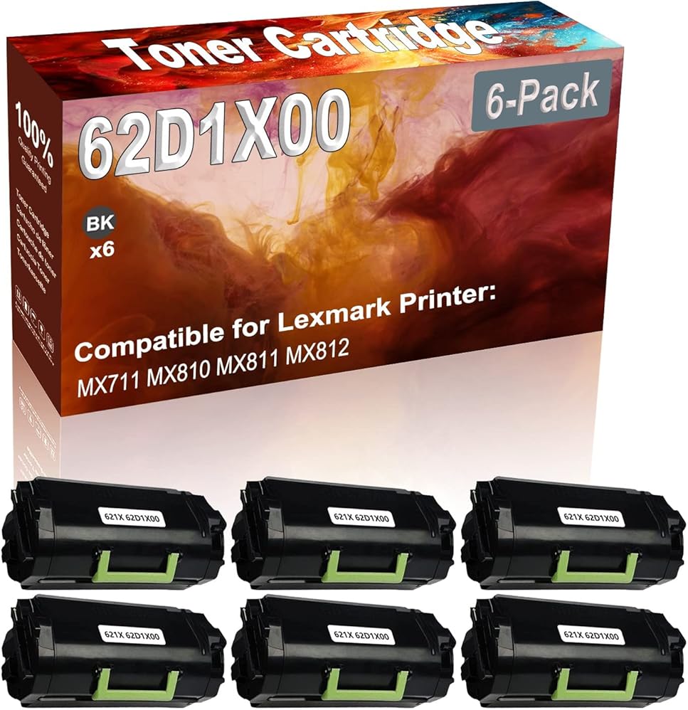 Credibility Store 6-Pack (Black) Compatible High Yield 62D1X00 (621X) Printer Cartridge use for MX711 MX810 MX811 MX812 Printer