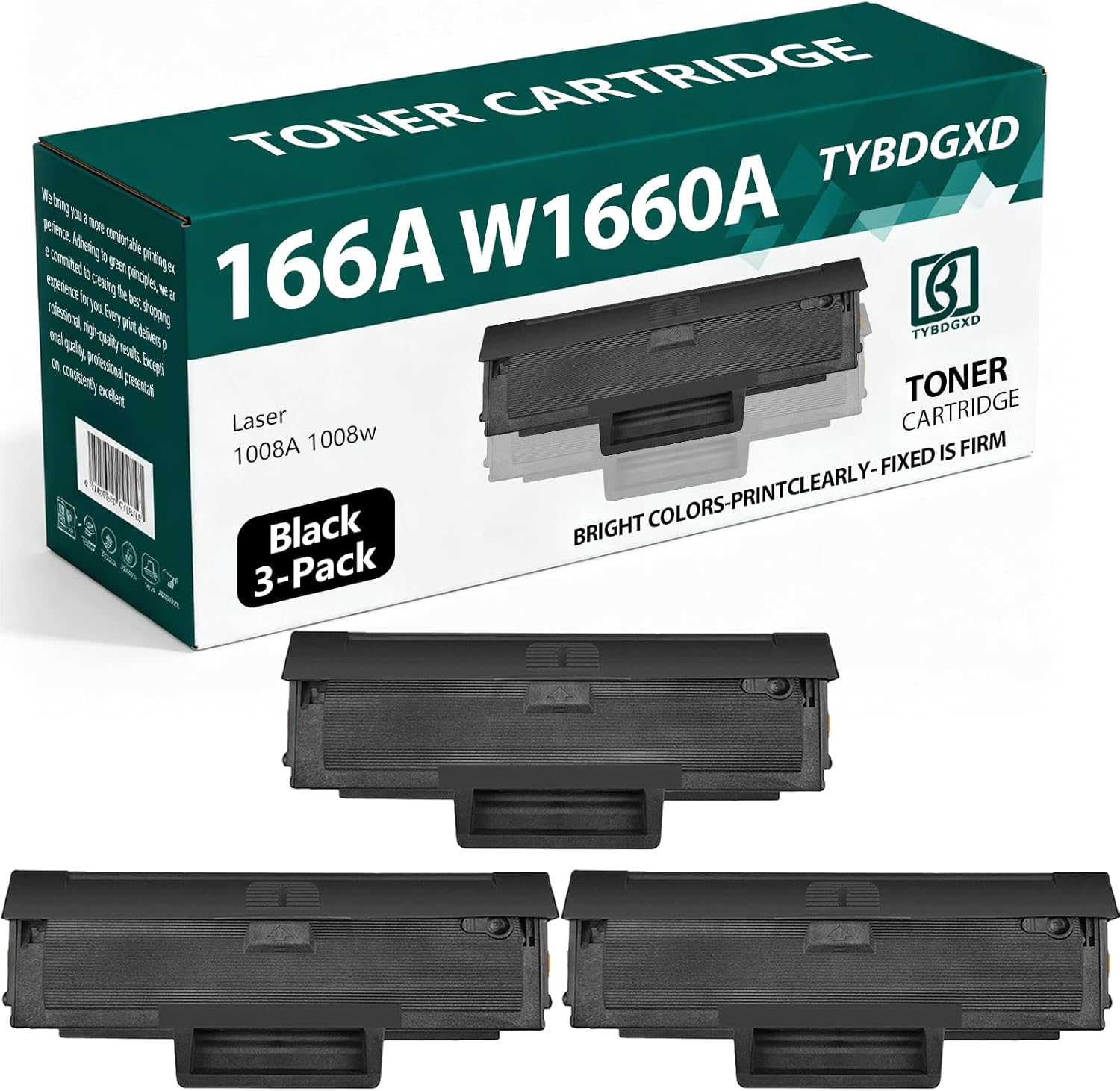 TYBDGXD 166A W1660A High Yield Black 1,500 Pages Toner Cartridge Compatible for HP Compatible Replacement for HP Laser 1008A 1008w Printers,3-Pack