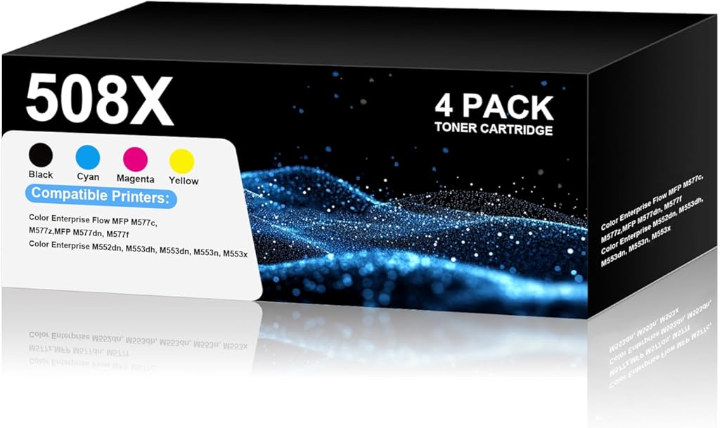 【508X Toner Cartridge】 High Yield Replacement for HP 508X 508A Toner for MFP M577c, M577z,MFP M577dn, M577f M552dn, M553dh, M553dn,Printer (4-Pack, Black, Cyan, Yellow, Magenta)