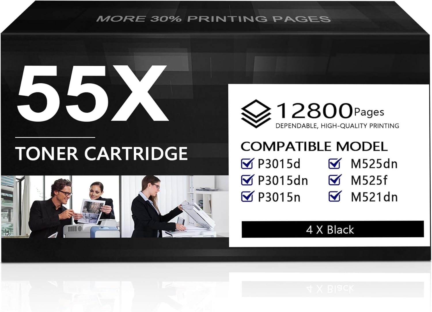 VIGUSI 55X 55A Black Toner Cartridge 4Pack 55A CE255A Replacement for HP 55X CE255X Laser P3015d P3015dn P3015n Pro MFP M525dn M525f M521dn Series CE255X