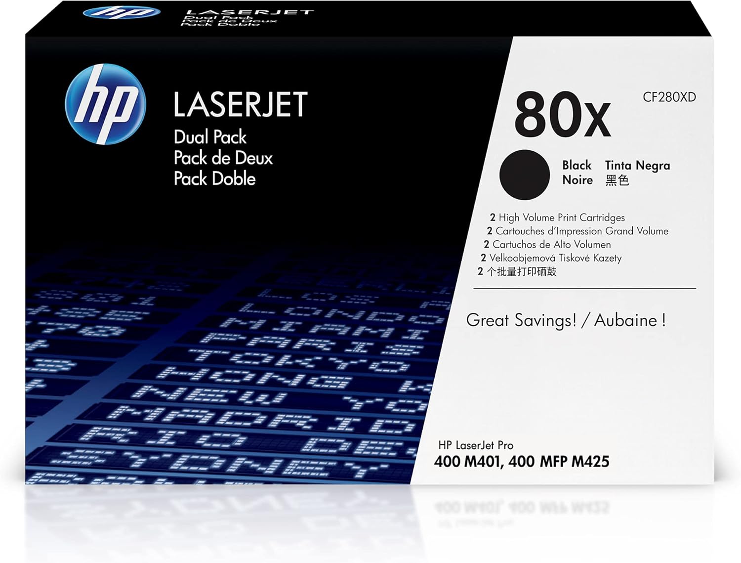 HP 80X Black High-Yield Toner Cartridges (2-Pack) | Works with Works with LaserJet Pro 400 M401, MFP M425 | CF280XD