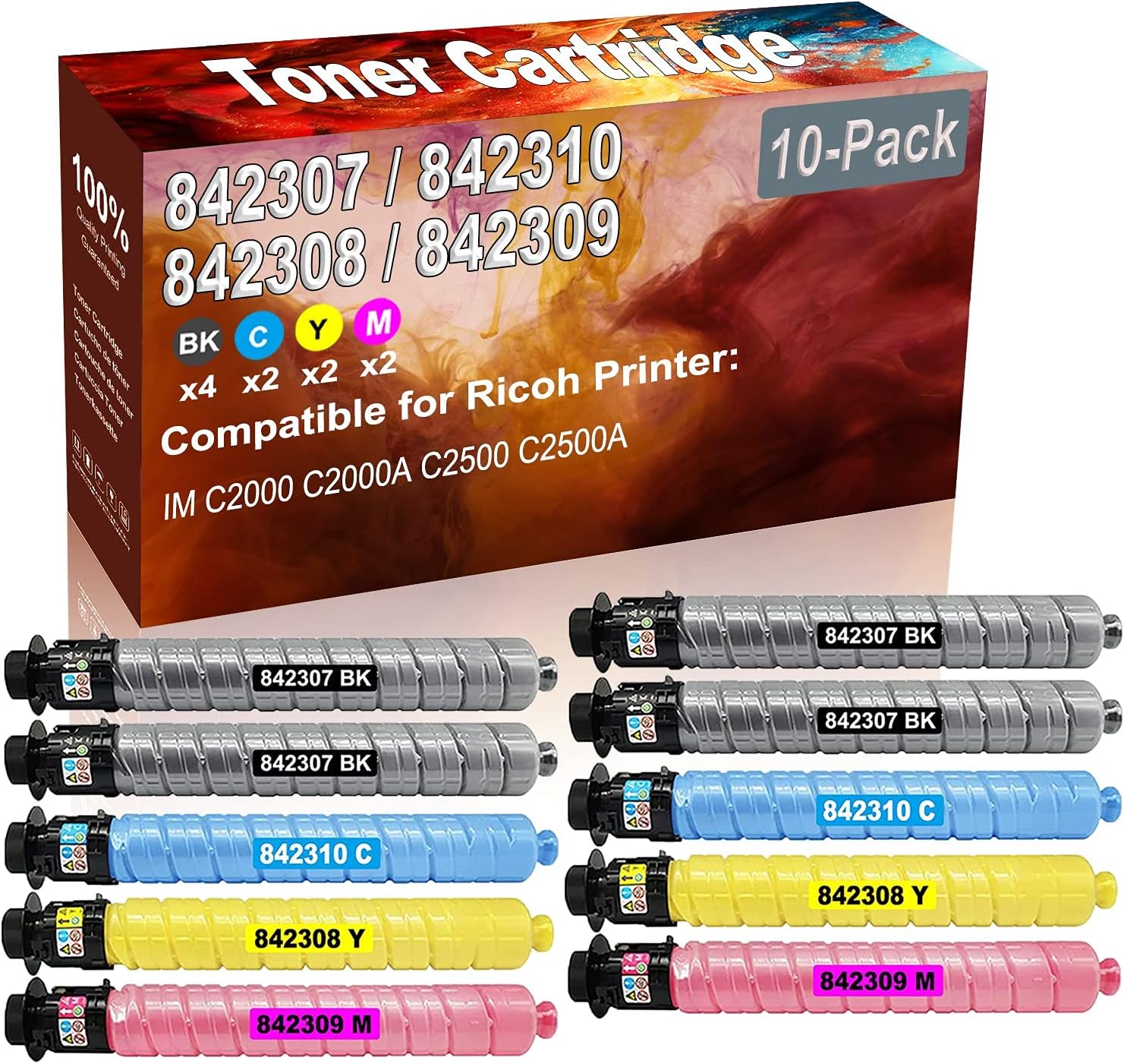 Credibility Store 10-Pack (4BK+2C+2Y+2M) Compatible High Yield 842307 842310 842308 842309 Printer Toner Cartridge use for Ricoh IM C2000 C2000A Printers