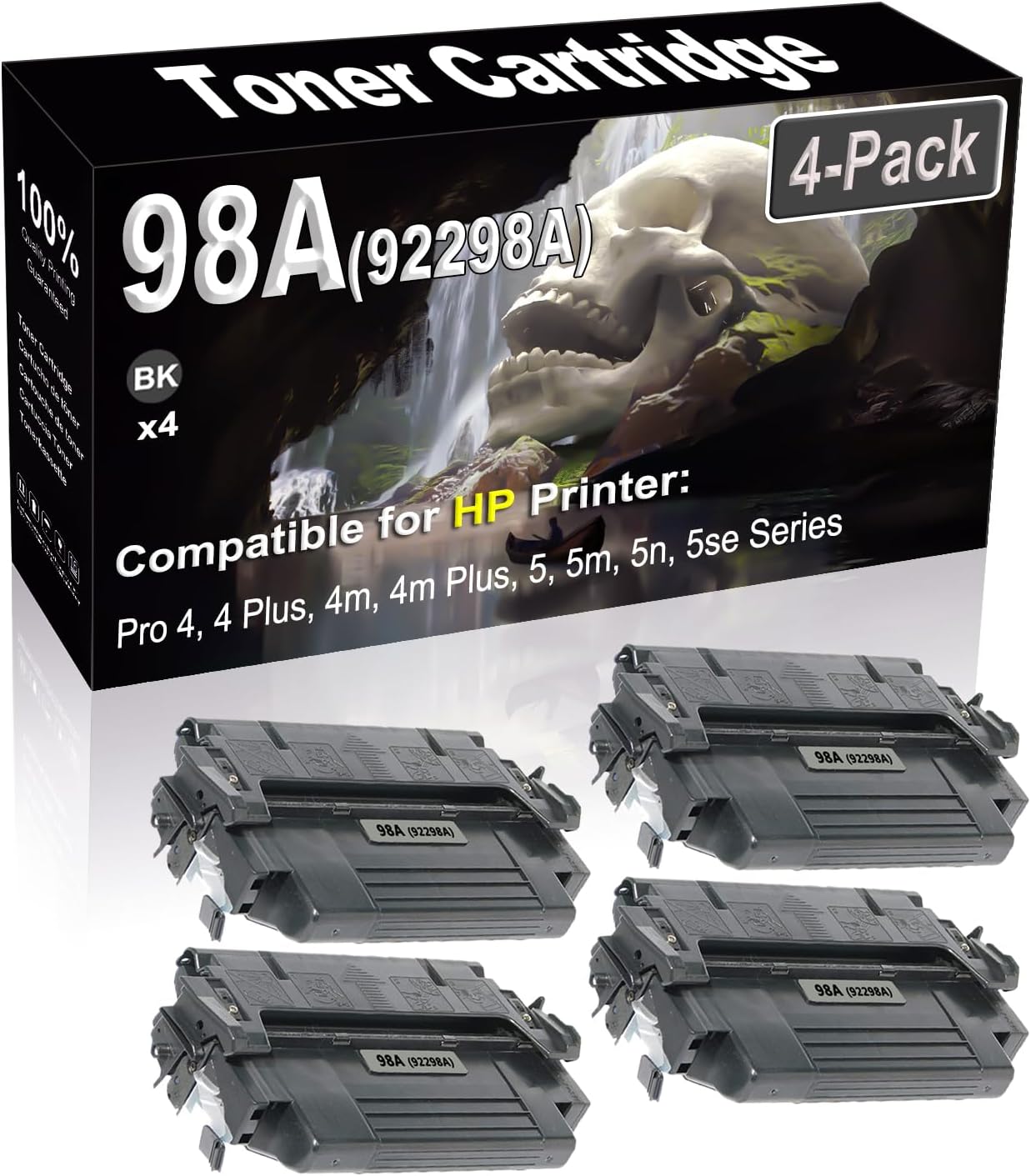 SINIYA 4-Pack (Black) Compatible Pro 4, 4 Plus, 4m, 4m Plus, 5, 5m, 5n, 5se Laser Printer Cartridge (High Capacity) Replacement for 98A 92298A Printer Cartridge
