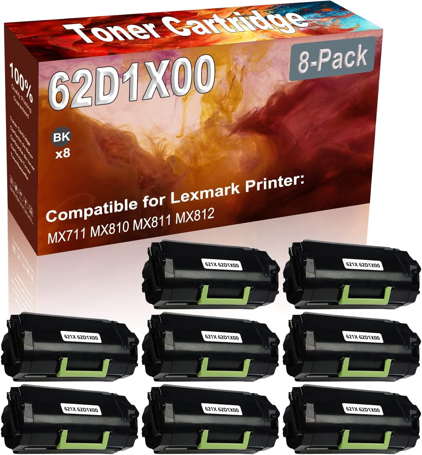 Credibility Store 8-Pack (Black) Compatible High Yield 62D1X00 (621X) Printer Cartridge use for MX711 MX810 MX811 MX812 Printer