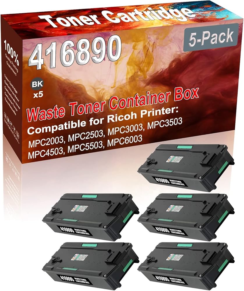 Credibility Store 5-Pack (Black) Compatible MPC2003 MPC2503 MPC3003 MPC3503 MPC4503 MPC5503 MPC6003 Waste Toner Container Box (High Capacity) Replacement for Ricoh 416890 Laser Printer Cartridge