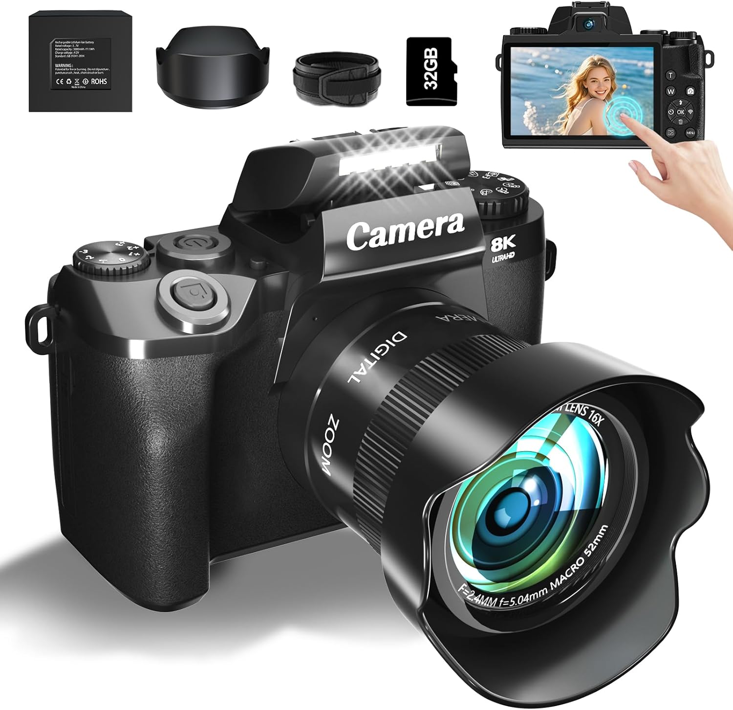 8K Digital Camera for Photography, WiFi & Dual-Lens Vlogging Camera for YouTube with 4