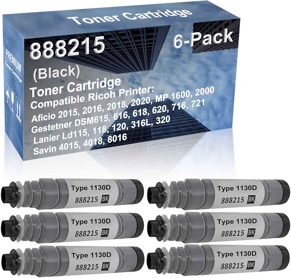 6-Pack Compatible High Capacity 888215 (Type 1130D) Printer Cartridge use for Ricoh Aficio DSM615, 616, 618, 620, 716, 721 Printer (Black)
