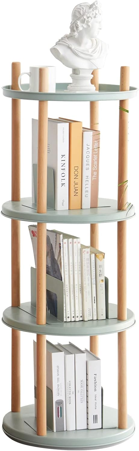 Rotating Bookshelf, Spinning Bookcase Tower, Large Capacity Corner Bookshelves and Bookcases, 360° Revolving Storage Shelf, 3/4 Tier Multifunctional Rack for Living Room, Bedroom, Kitchen,Blue-4Tier