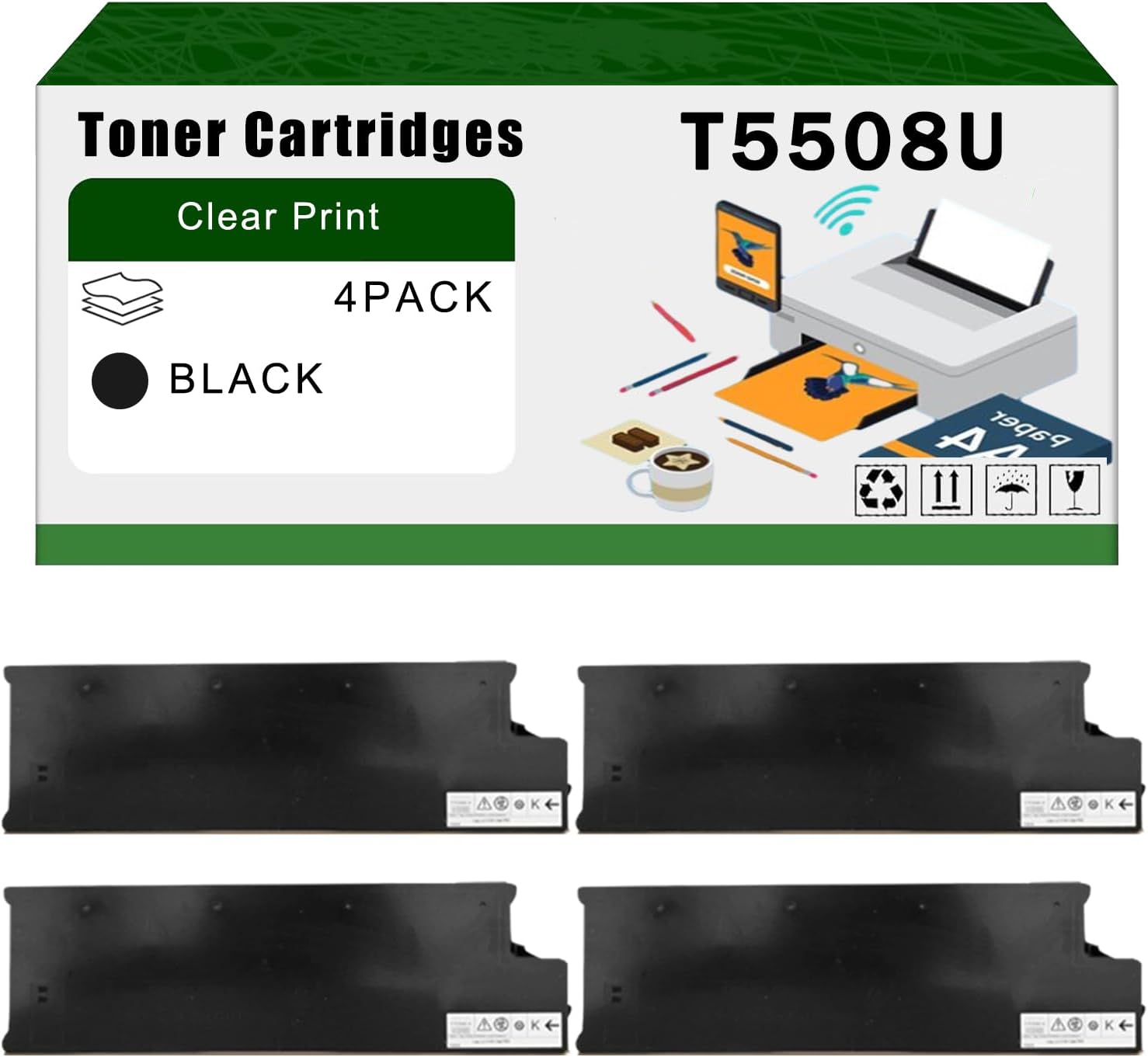 AGNNQ Compatible for Toshiba T5508U Toner Cartridges E Studio 5508A 6508A 6508AG Printers, High Yield 206600 Pages Bright Clear Colors (4 Pack Black)