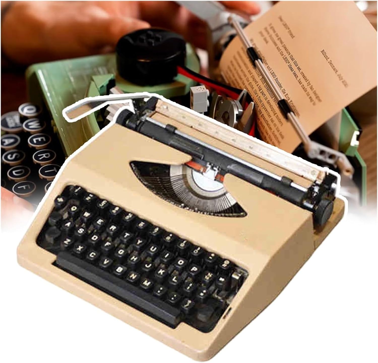 Classic Manual Typewriter Model,with Red Black Ribbons,Easy to Use-No Power Supply,Traditional Typewriter,for Home,Cafe Bar,Wine Cabinet,(Milkteacolor)