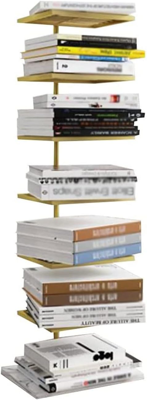 SYALEO Invisible Bookshelf Standing 5 Tier/7 Tier Metal Spine Book Tower Creative Corner Storage Rack W/Marble Pattern Board Base Bookcase for Home