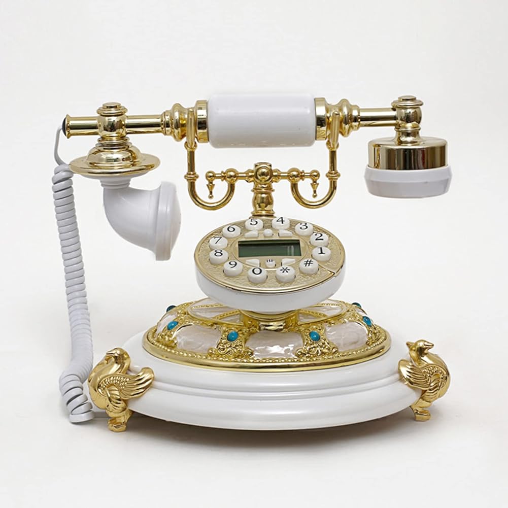 Retro Phone Landline Multifunctional Vintage Antique Digital Decoration Fixed Telephone Three-Dimensional Carved Old-Fashioned Desktop Button Phone for Home Hotel Office B (A)