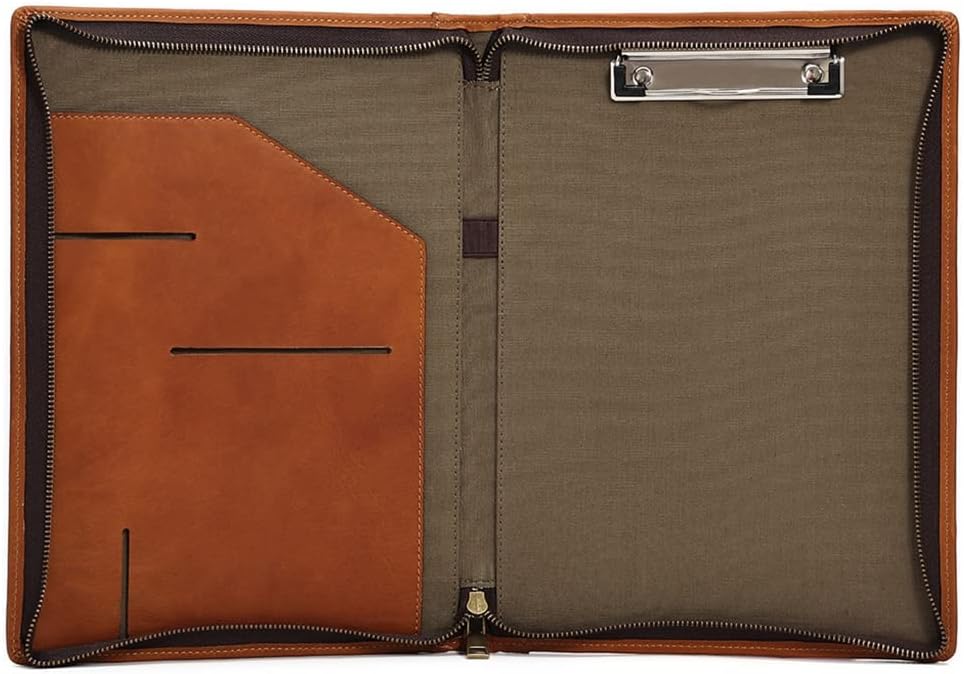 EWUROI Leather Business Portfolio Folder Personal Organizer with A4 Size Clipboard with Zipper Office Work