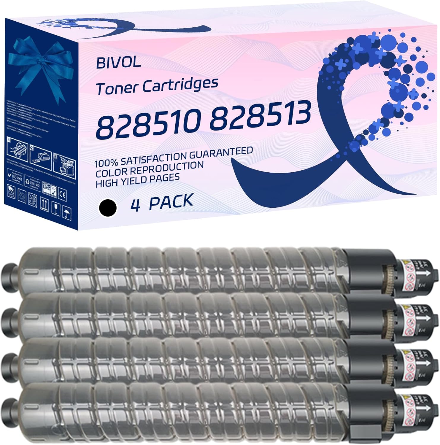 BIVOL 828510 828513 828512 828511 Toner Cartridges Compatible for Ricoh Pro C9200 Printers, with Chip, High Yield 69800 Pages, Vivid Colors (4 Pack Black)