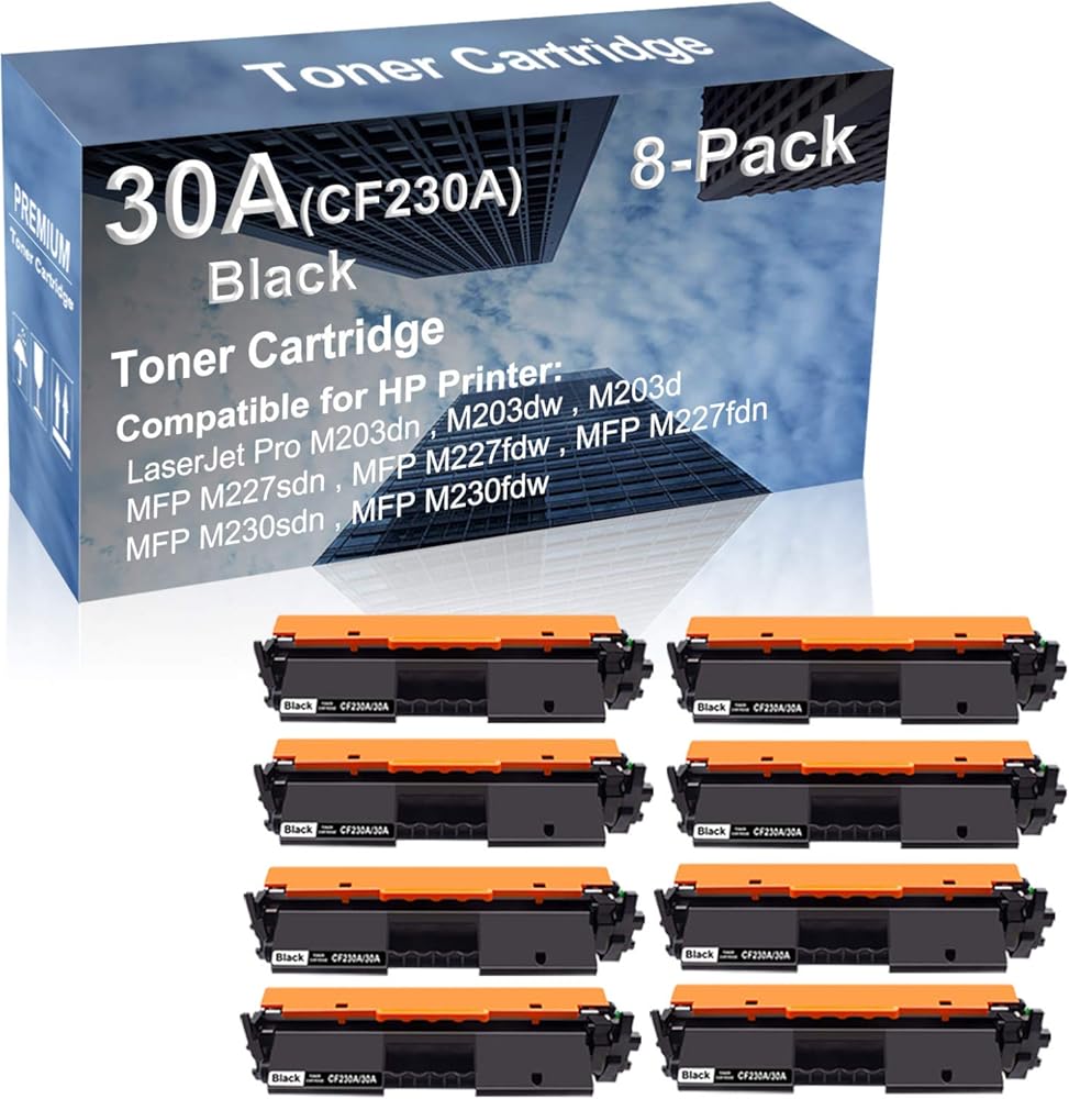 8-Pack Compatible High Capacity (CF230A) 30A Toner Cartridge use for M203dn, M203dw, M203d Printer (Black)