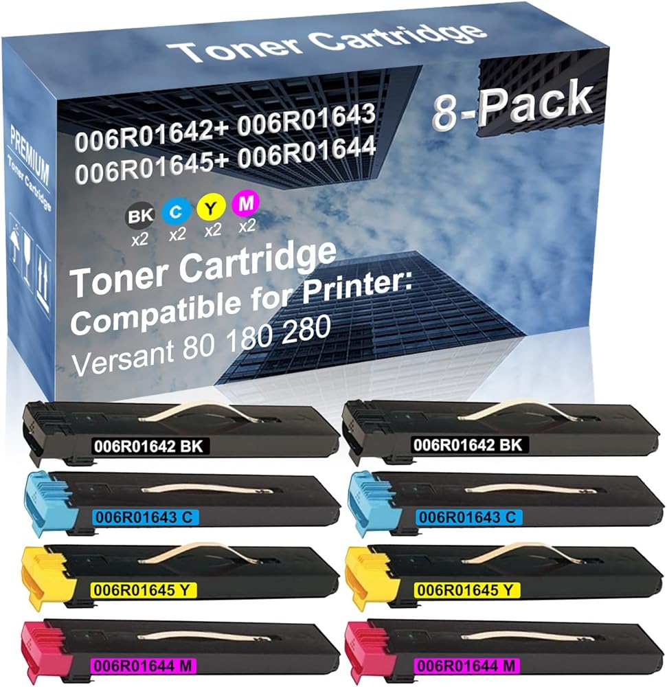 8-Pack (2BK+2C+2Y+2M) Compatible High Yield 006R01642+ 006R01643+ 006R01645+ 006R01644 Laser Printer Toner Cartridge Used for Versant 80 180 280 Printer