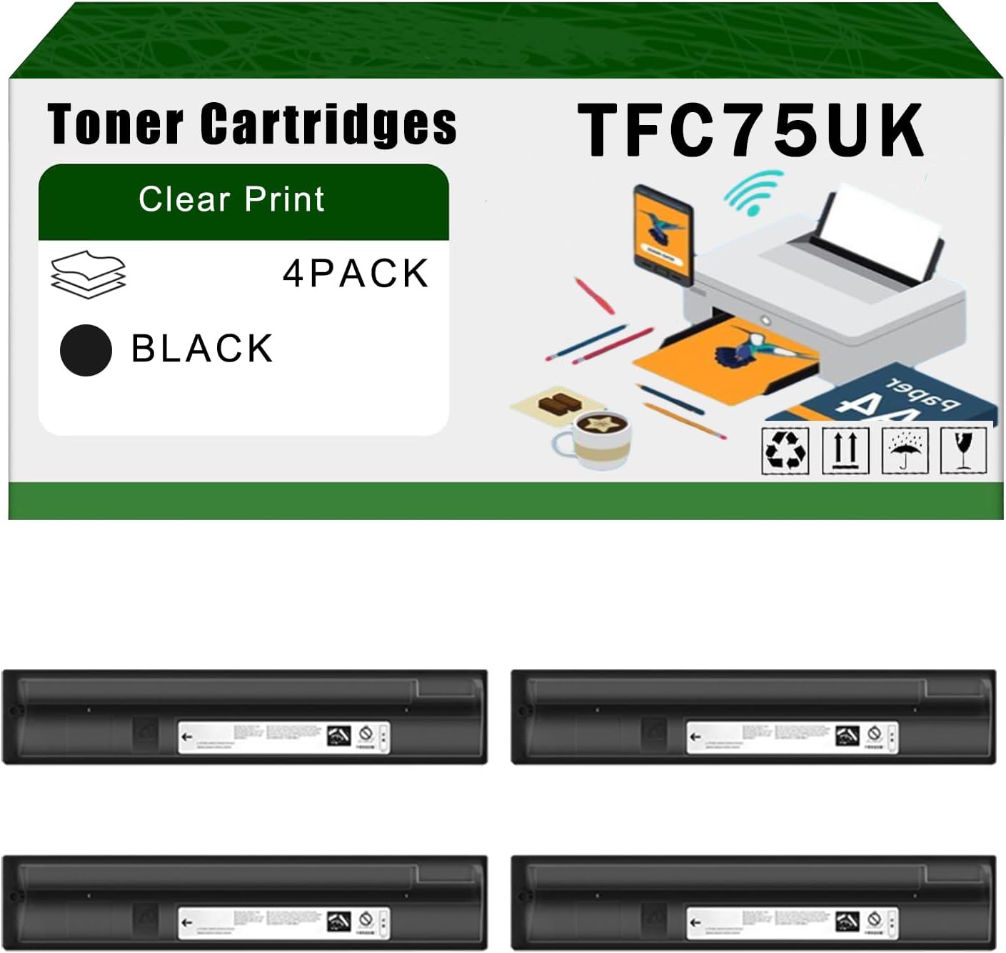 AGNNQ Compatible for Toshiba TFC75UK Toner Cartridges E Studio 5560C 5560CG 6560C 6570C Printers, High Yield 87400 Pages Bright Clear Colors (4 Pack Black)
