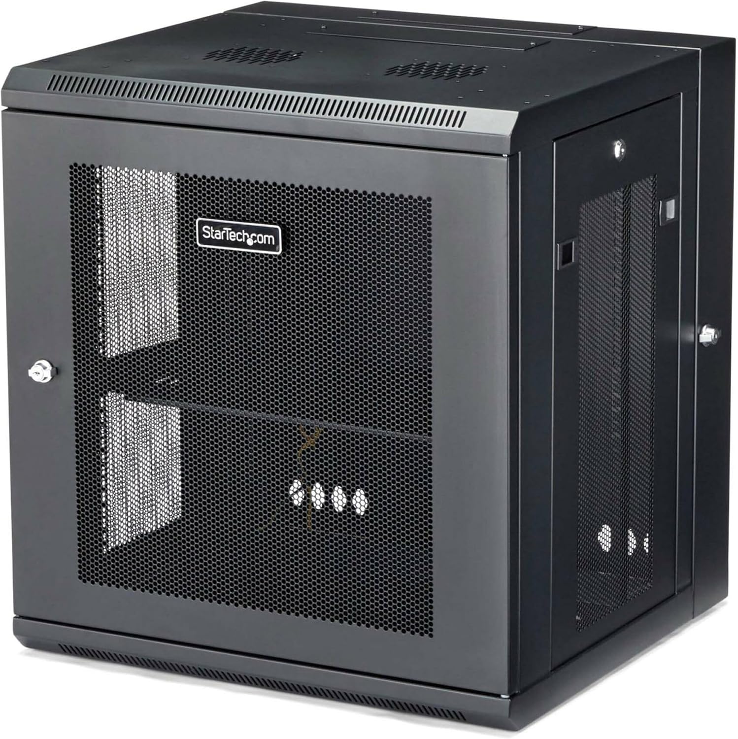 StarTech.com 4-Post 12U Wall Mount Network Cabinet with 1U Shelf, 19in Wall-Mounted Server Rack Kit, Up to 16in Mounting Depth, Ships Fully Assembled