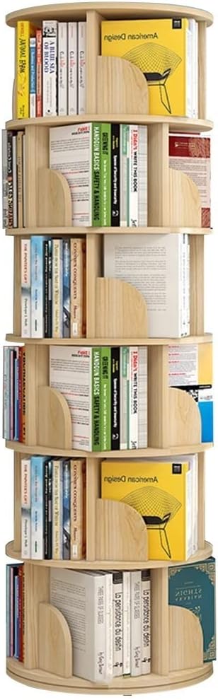 IOCCIOBB Bookcases 360° Rotary Bookcase Book Storage Rack Picture Book Rack Living Room Multi-Layer Shelf Multi-Scale Wood Color (Size : 6 Layers(46 * 191cm))