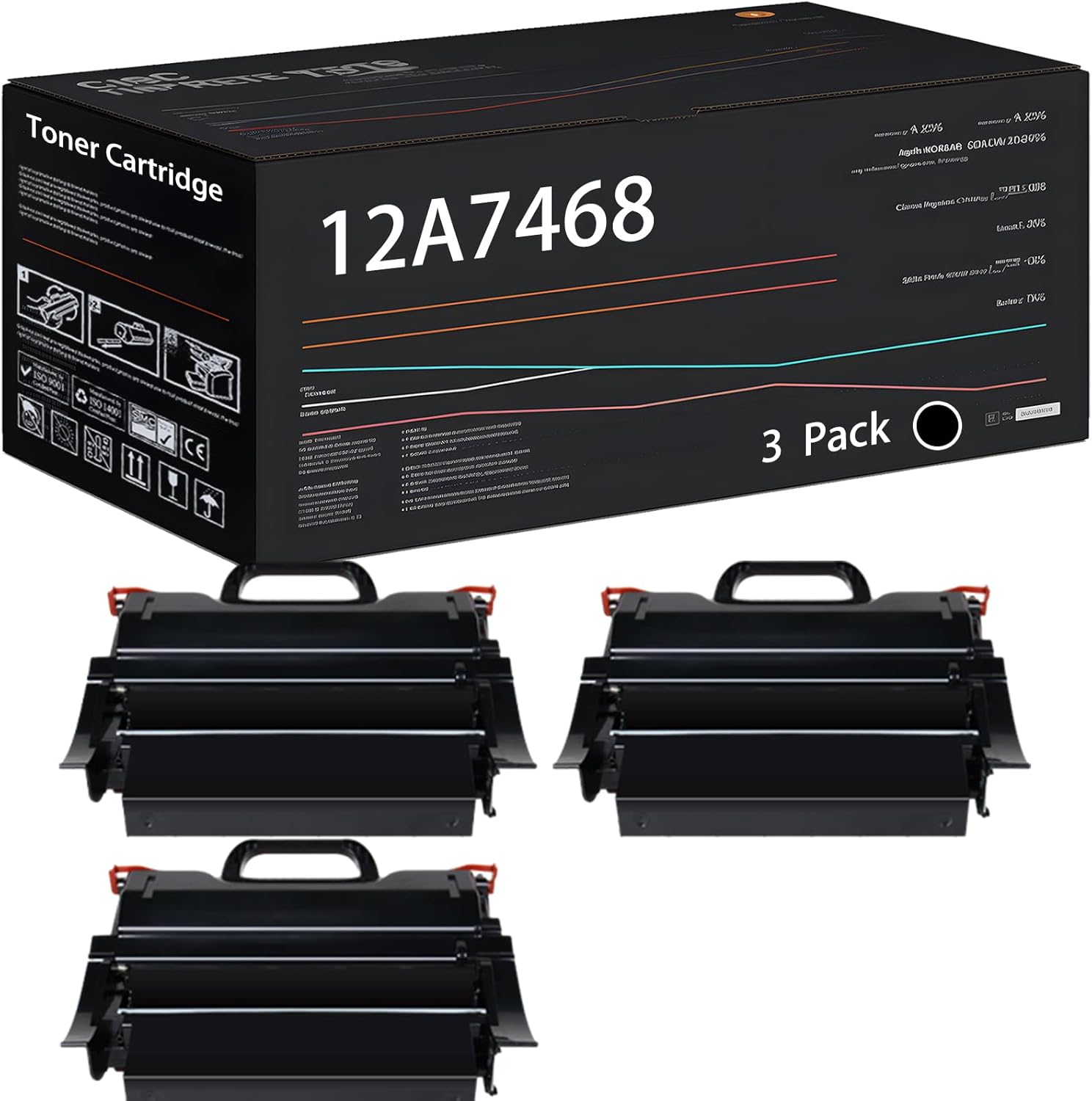 UVUMB Compatible with Lexmark 12A7468 12A7460 12A7362 310-4133 310-4549 12A7462 Toner Cartridge Work for Lexmark T634 T634DN T634DTN T634DTNF T634N Printers (3 Pack Black)