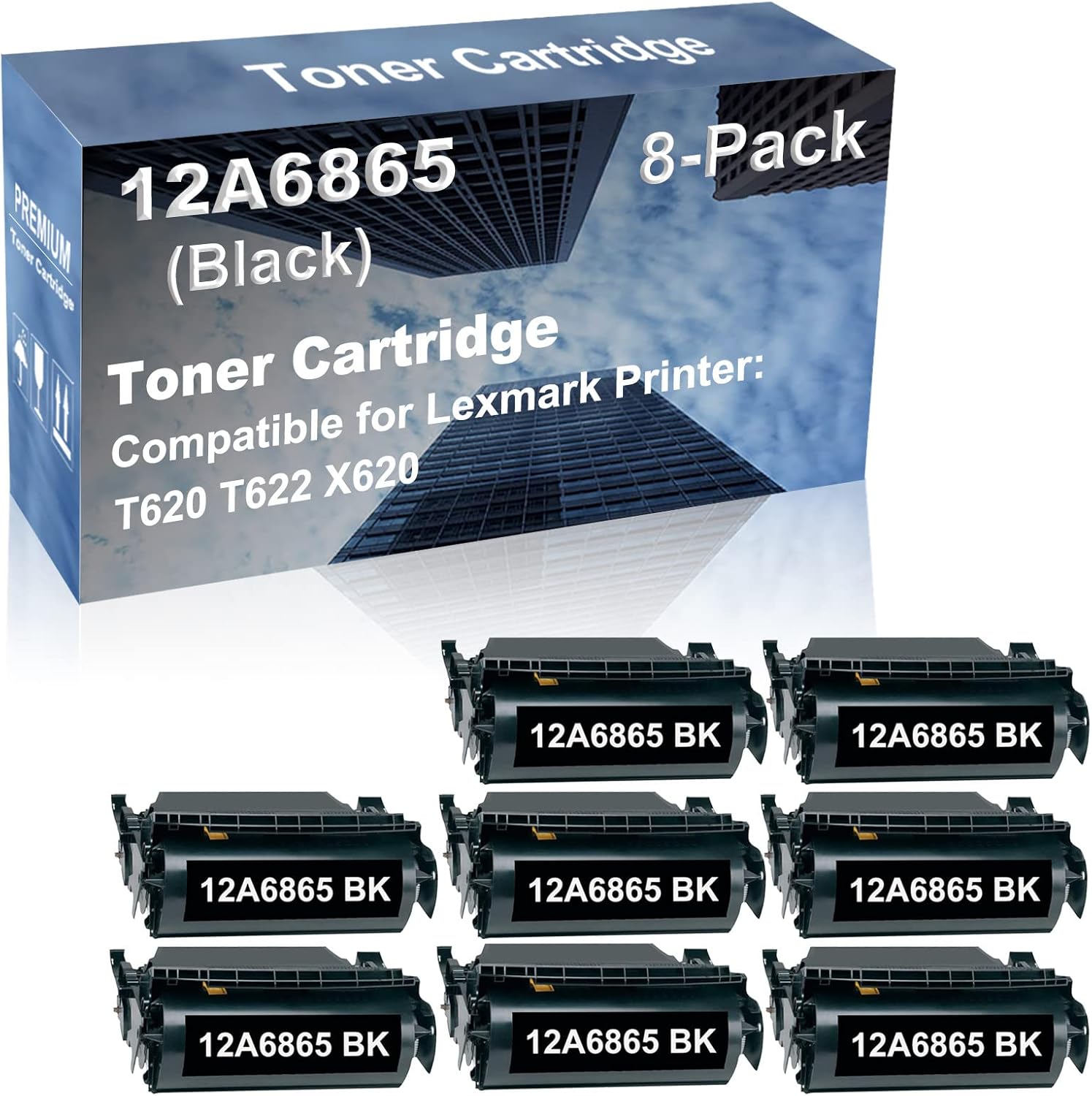 8-Pack Compatible High Capacity 12A6865 Imaging Toner Cartridge use for Lexmark T620 T622 X620 Printer (Black)