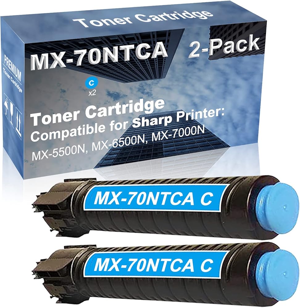 2-Pack (Cyan) Compatible MX-5500N, MX-6500N, MX-7000N Printer Toner Cartridge High Capacity Replacement for Sharp MX-70NTCA Toner Cartridge