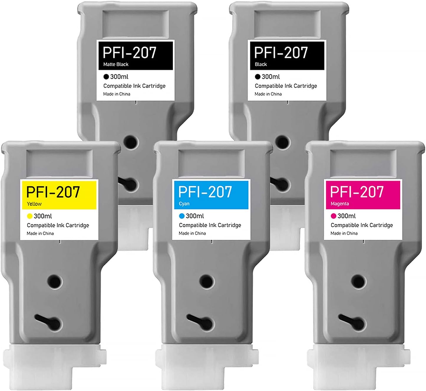 OCBESTJET PFI-207 Ink Cartridge 300ml 5 Pack (BK MBK C M Y) Replacement for Canon PFI-207 cartridges Compatible with Canon ImagePROGRAF iPF780 iPF785 iPF680 iPF685 Printer