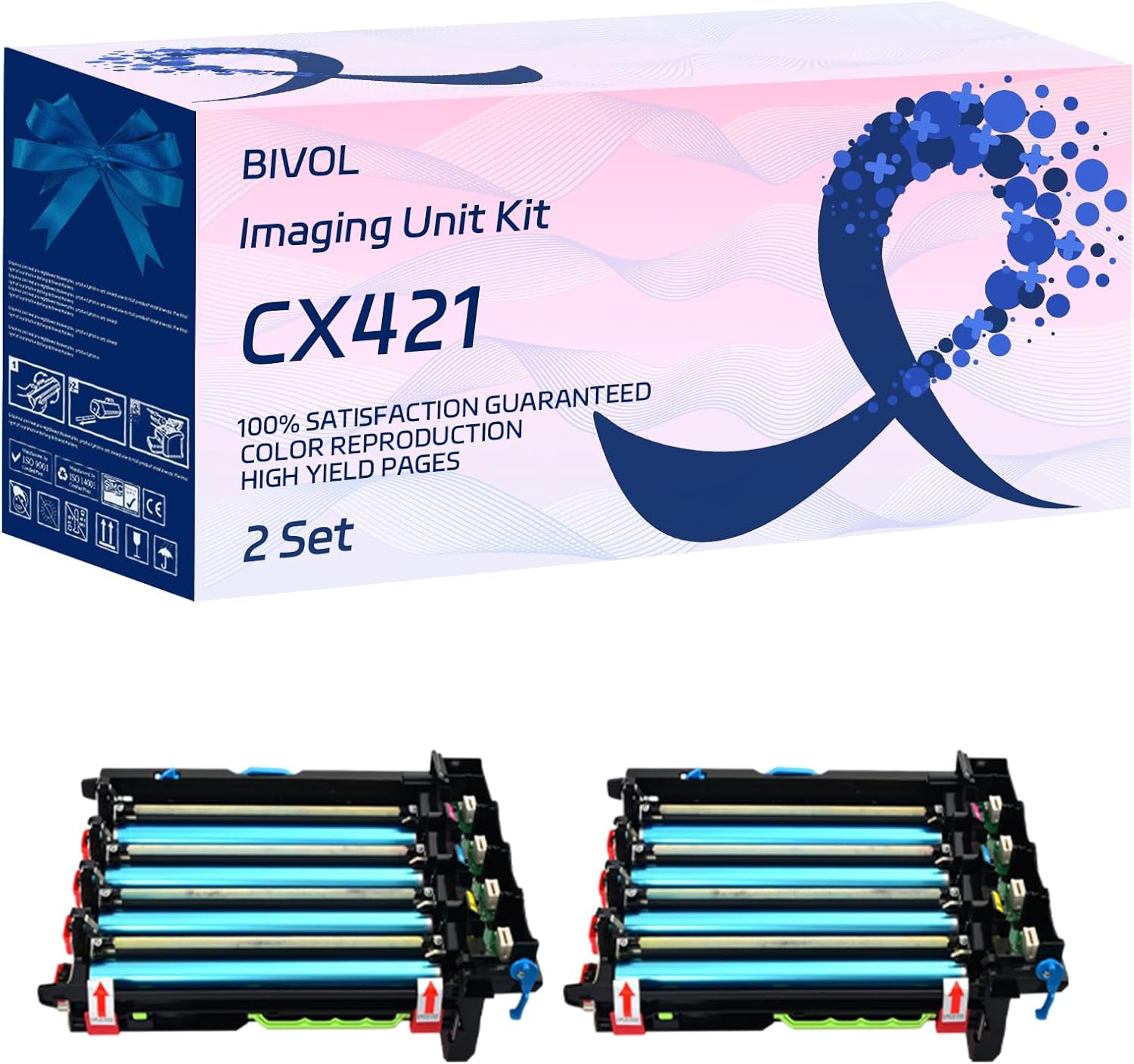 BIVOL CX421 Imaging Unit Kit Compatible for Lexmark MC2425adw MC2535adwe MC2640adwe Printers, with Chip, High Yield 225000 Pages, Vivid Colors (2 Set)