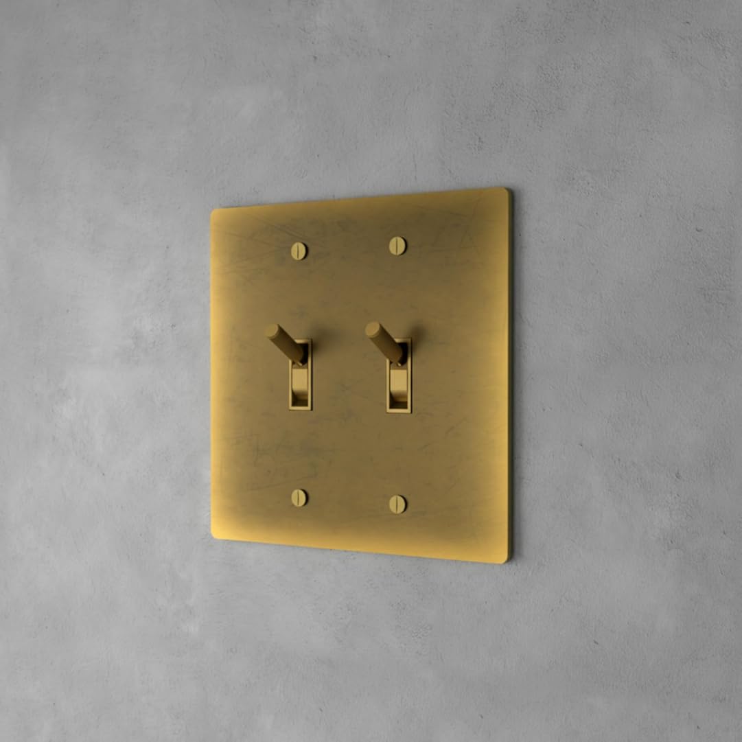 Ozarke Modern Brass Toggle Switch - UL Certified 120V 15A Wall Light Switch - Decorative Light Control Switch for Home, Office & Commercial Use (2 Gang - 2 Way, Vintage Brass with Patina)