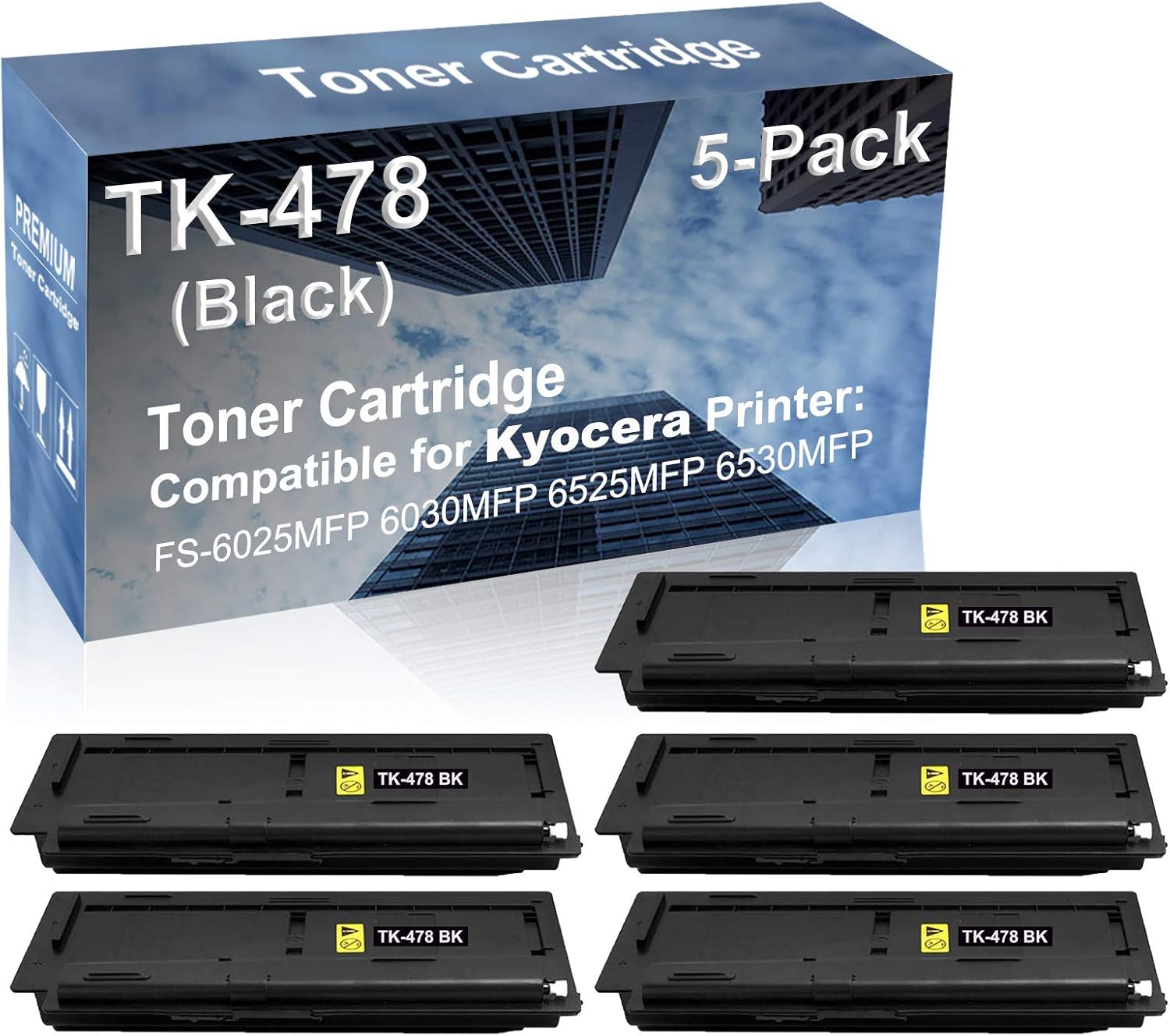 5-Pack Compatible High Capacity FS-6025MFP 6030MFP 6525MFP 6530MFP Printer Toner Cartridge Replacement for Kyocera TK478 (TK-478) Printer Cartridge (Black)