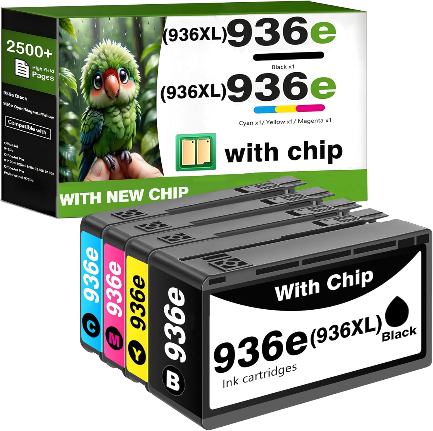 4 Pack 936e Ink Cartridge with Chip Replacement for HP 936 Ink Cartridges Combo Pack Compatible for HP OfficeJet Pro 9125e 9135e 9110b 9128e 9130b Wide Format 9730e OfficeJet 9122e 9120e Printer