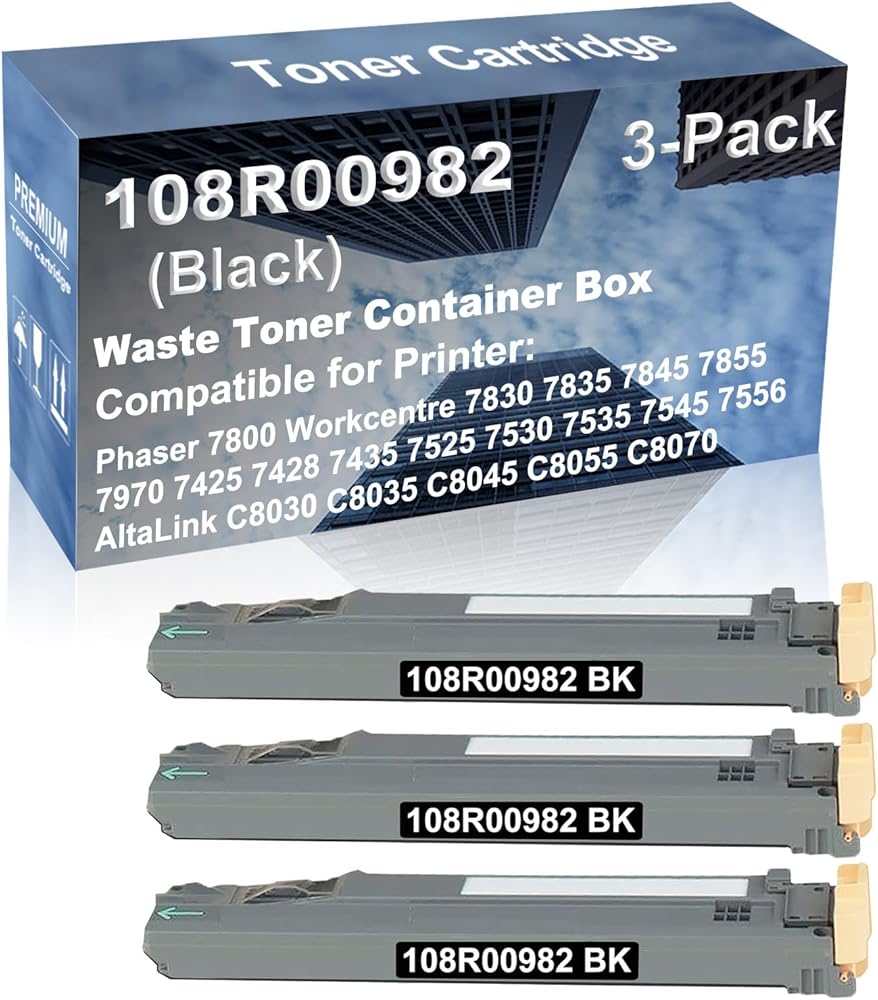 3-Pack Compatible High Capacity 108R00982 Waste Toner Container Box use for Phaser 7800 Workcentre 7830 7835 7845 7855 7970 7425 7428 Printer (Black)