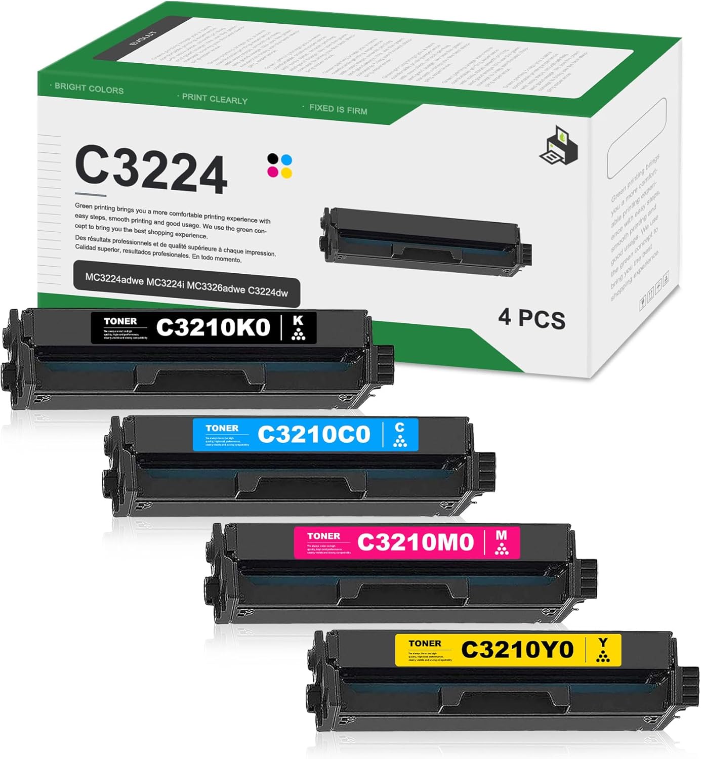 C3210K0 C3210C0 C3210M0 C3210Y0 Toner Cartridges (4-Pack, Black/Cyan/Magenta/Yellow) - Eot Compatible C3224 Toner Cartridge Replacement for Lexmark MC3224i C3224dw C3326dw Printer