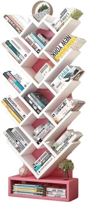 REIFOR Book Shelf Bookshelf Bookcase Simple Bookshelf Racks Simple Modern Living Room Storage Rack Bedroom Bookshelves Floor Students Bookcase Bookshelves Bedroom (Color : Pink+White)