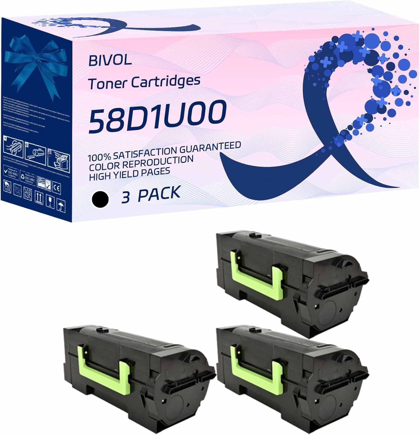 BIVOL 58D1U00 Toner Cartridges Compatible for Lexmark MX822ade MX822adxe MX826ade MX826adxe Printers, High Yield 56000 Pages (3 Pack Black)