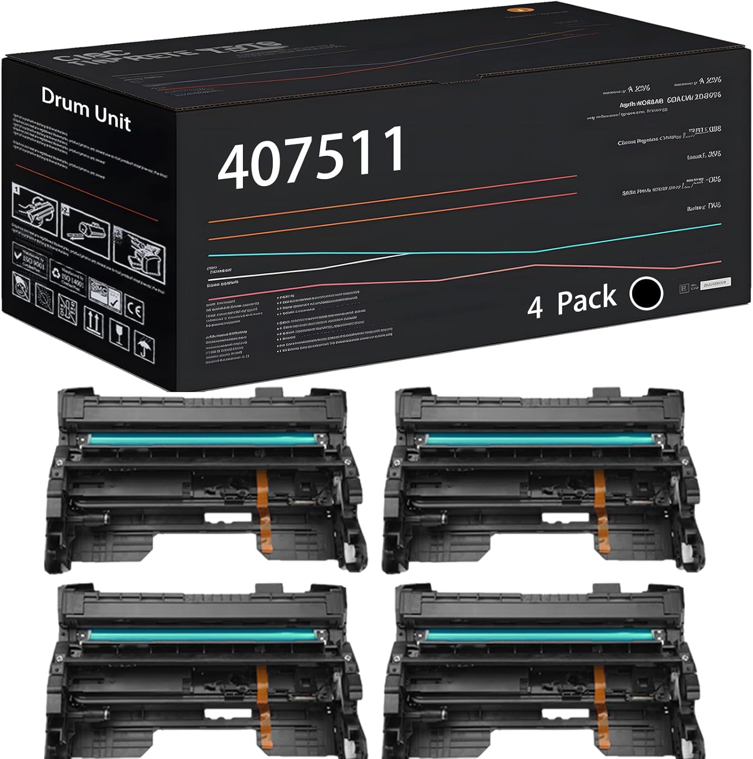 UVUMB Compatible with Ricoh 407511 Drum Unit Work for Ricoh SP 6430DN Printers, with Chip, High Yield 25000 Pages, High-Definition Printing (4 Pack Black)