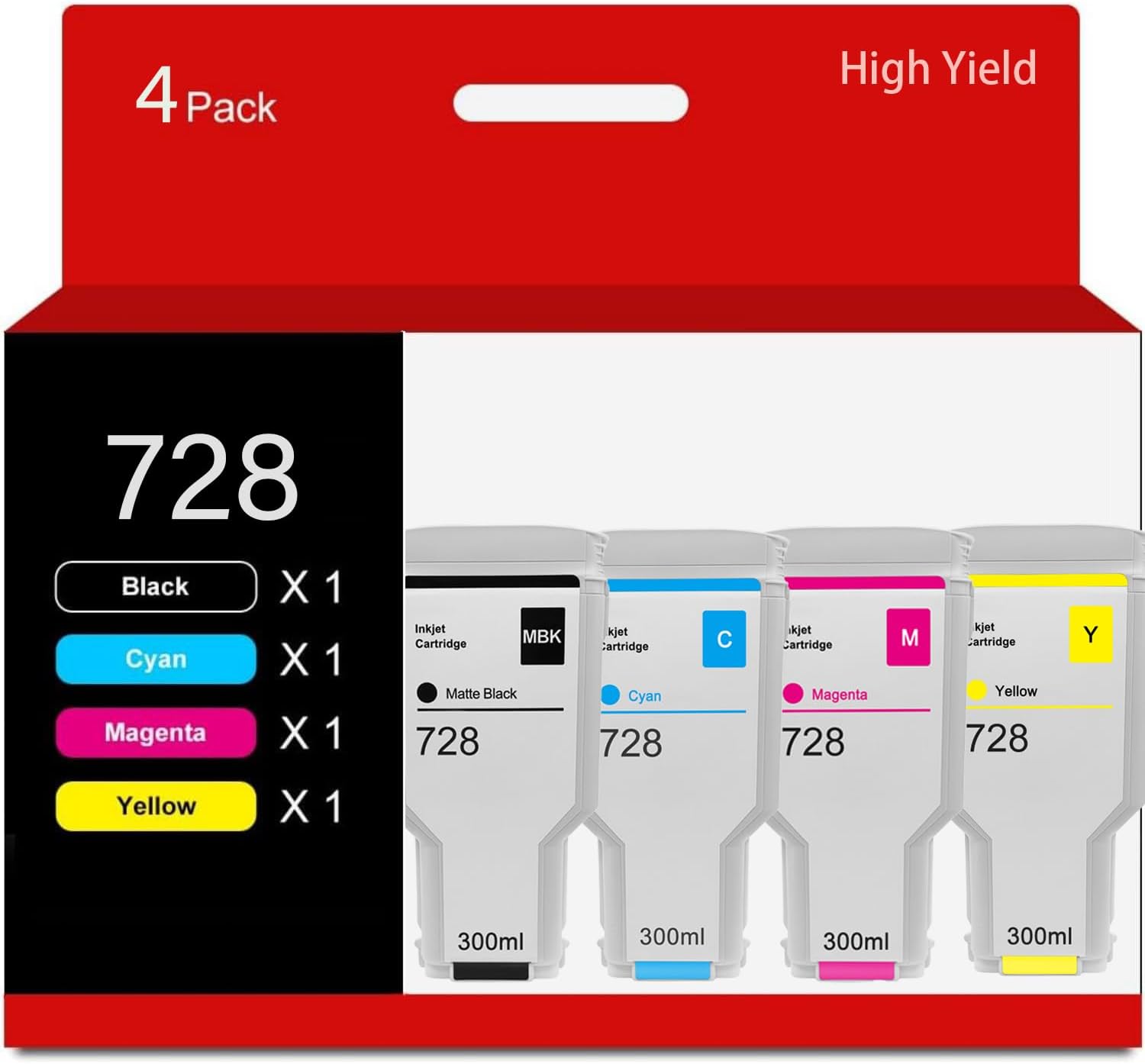 GTPRI 728 Compatible for HP 728 Ink Cartridge 300-ML (Matte Black/Cyan/Magenta/Yellow) Compatible for HP DesignJet T830 T730 Ink Cartridge 4-Pack
