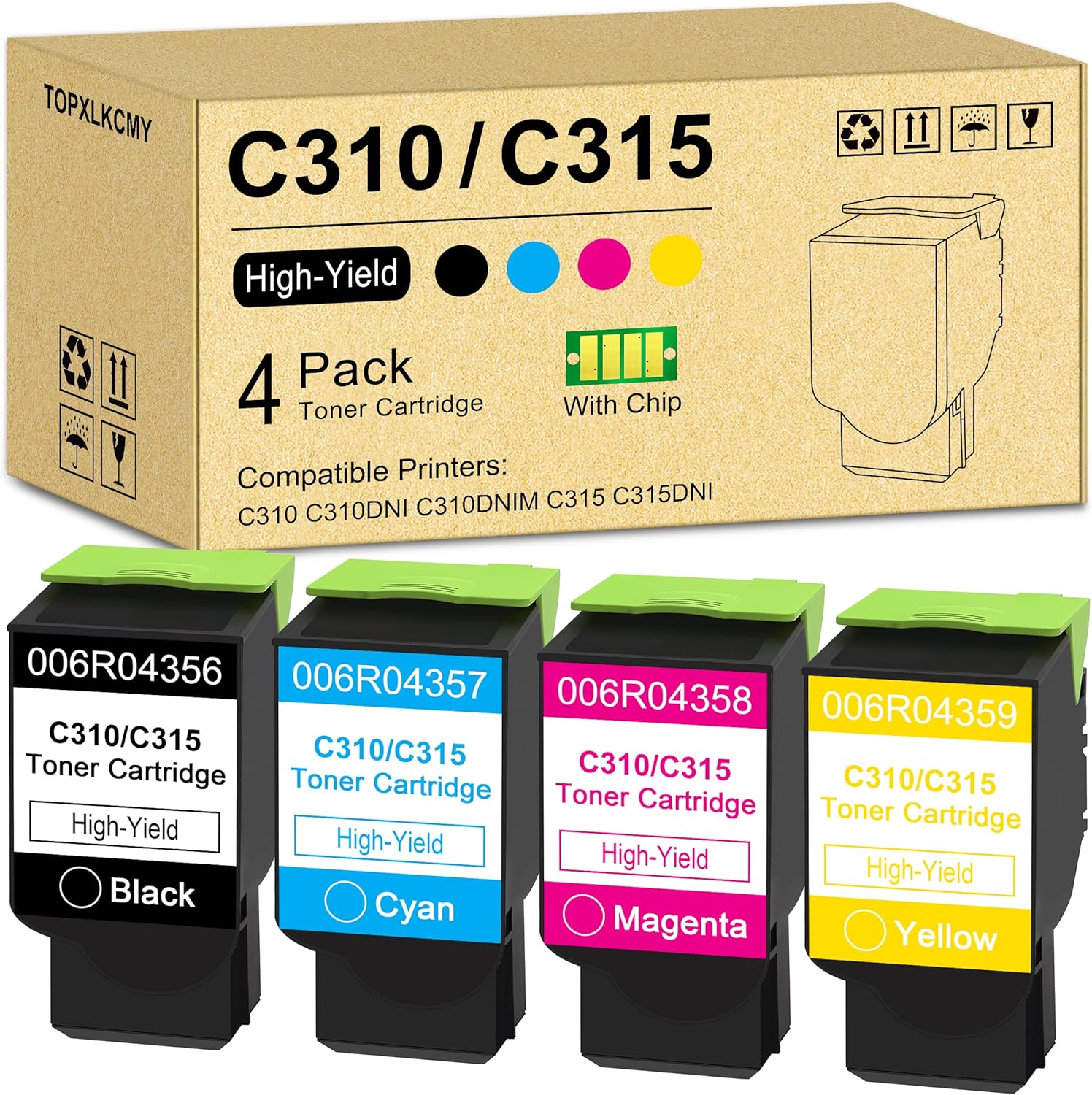 C310/C315 High-Yield Toner Cartridge (4 Pack, Black, Cyan, Magenta, Yellow) 006R04356 006R04357 006R04358 006R04359 Replacement for Xerox C310 C310DNI C310DNIM C315 C315DNI Printer