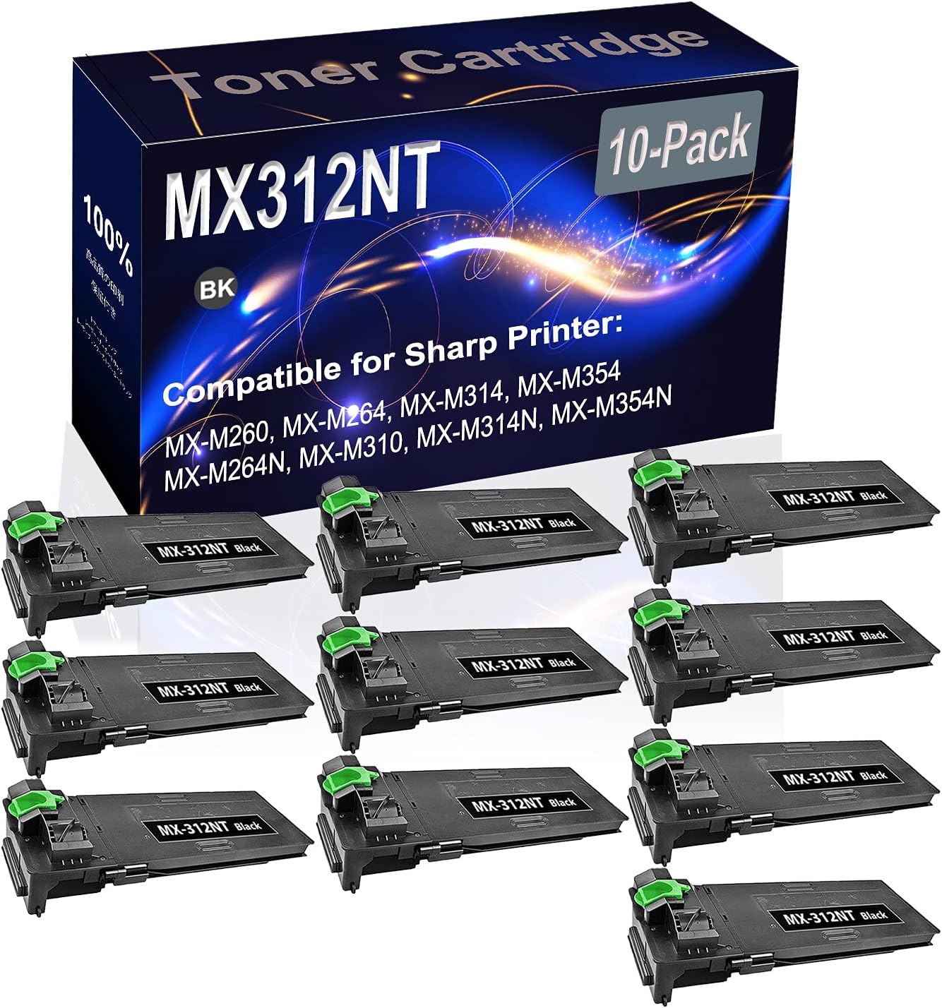 Kolasels 10-Pack (Black) Compatible MX-M260 MX-M264 Laser Printer Cartridge (High Capacity) Replacement for Sharp MX312NT (MX-312NT) Printer Cartridge