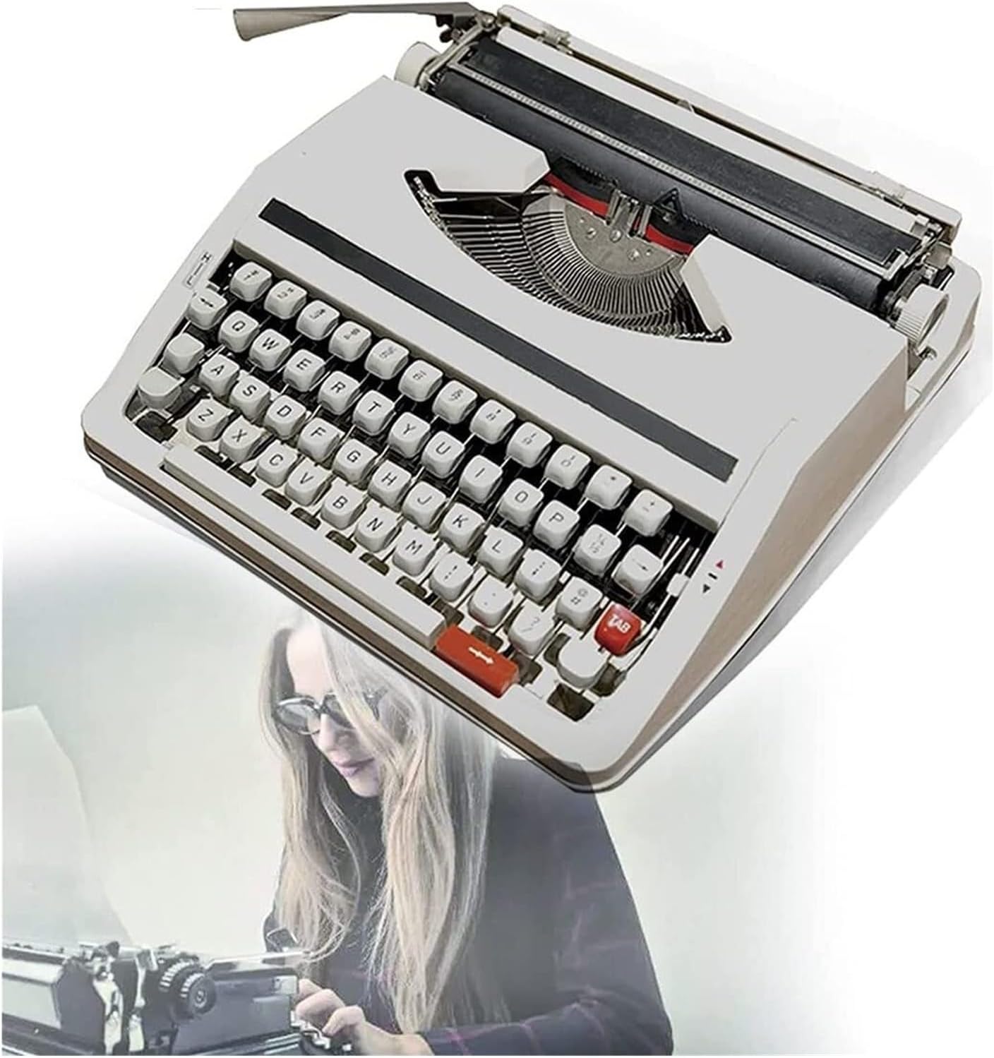 Retro Vintage Manual Typewriter, Traditional Portable Creative Manual with Case, for Notes or Letters or Creative Writing, Old Fashioned(White)