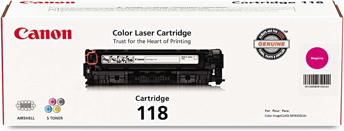 Canon Genuine Toner, Cartridge 118 Magenta (2660B001), 1 Pack Color imageCLASS MF8350Cdn, MF8380Cdw, MF8580Cdw, MF729Cdw, MF726Cdw, LBP7200Cdn, LBP7660Cdn Laser Printer