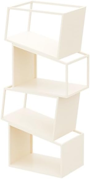 HEXEH Shelf Bookcase Creative Bookshelf Floor-Standing Storage Rack Living Room Corner Simple Home Bookcase Corner Bedroom Iron Storage Rack Bookcase Storage Shelves (Color : White, Size : M)