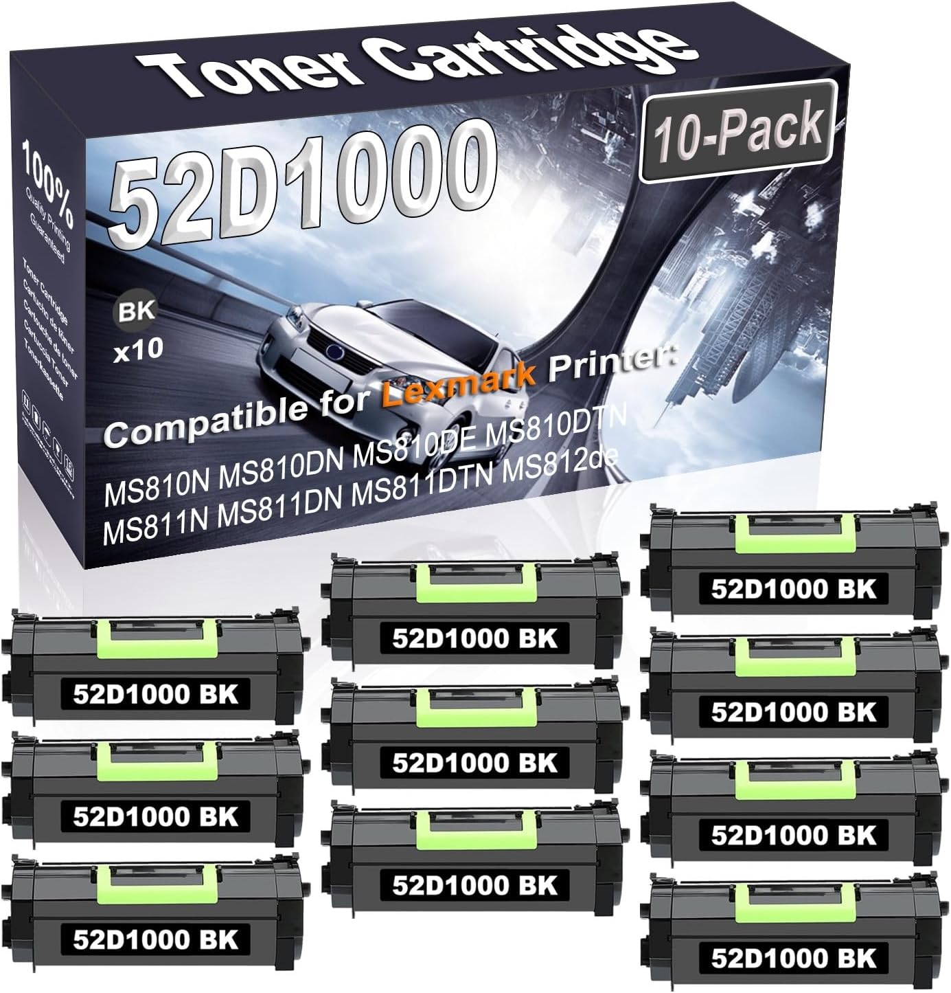 Kolasels 10-Pack (Black) Compatible MS810N MS810DN MS810DE MS810DTN MS811N Laser Printer Cartridge (High Capacity) Replacement for 521 52D1000 Printer Cartridge