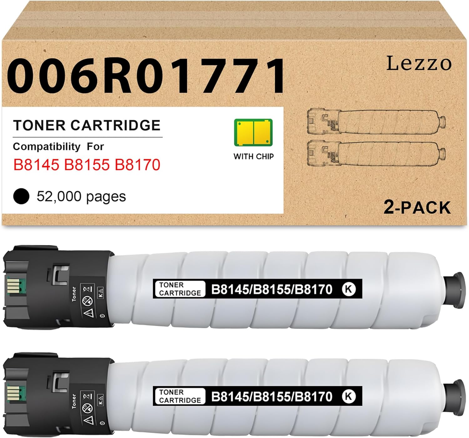Lezzo Altalink B8145 B8155 B8170 Black Toner Cartridge 2-Pack High Yield Replacement for Xerox 006R01771 Toner Compatible for Xerox AltaLink B8145 B8155 B8170 Printer Toner (52,000 Pages, with Chip )