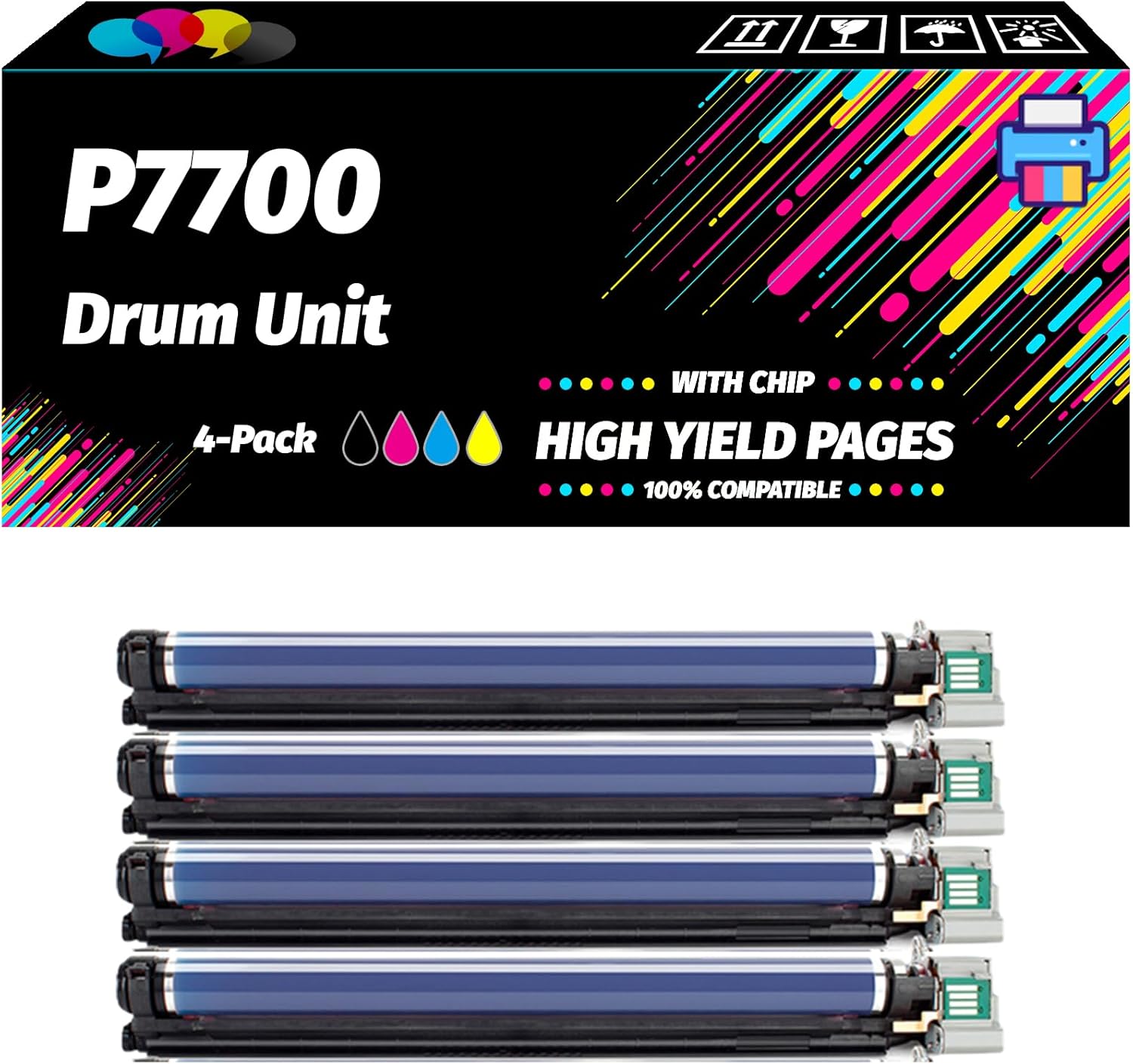 Compatible with Xerox P7700 Drum Unit Work for Xerox Phaser 7750DN 7750HGX 7760GX 7760DX 7760DN Printers, High Yield 30000 Pages, Professional Printing with Chip (4-Pack BK/C/M/Y)
