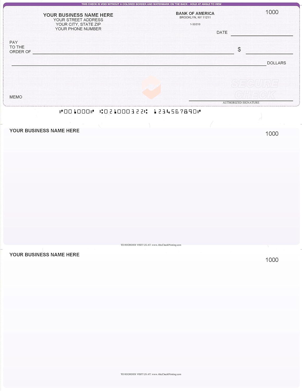 ABC Computer Checks Compatible w/QuickBooks, Check on Top, Purple Linen (1000 Sheets)